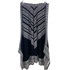Chicos 1  Abstract Asymmetric Pull On Skirt Medium Black White Stretch Knit